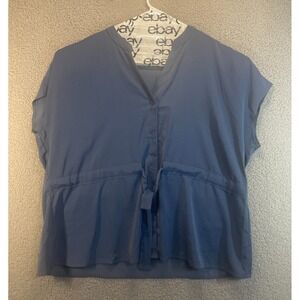 ICI Shirt Womens Top Shirt  SZ 2X Blue Tunic with ties as waist‎